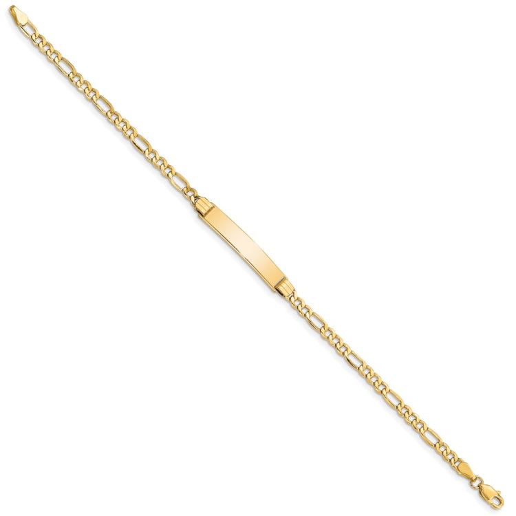 14k Polished Semi-Solid Chain/Solid Plate Figaro Link 25.5x5mm Plate 7 inch ID Bracelet 14k Polished Semi-Solid Chain/Solid Plate Figaro Link 25.5x5mm Plate 7 inch ID Bracelet