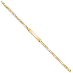 14k Polished Semi-Solid Chain/Solid Plate Figaro Link 25.5x5mm Plate 7 inch ID Bracelet 14k Polished Semi-Solid Chain/Solid Plate Figaro Link 25.5x5mm Plate 7 inch ID Bracelet