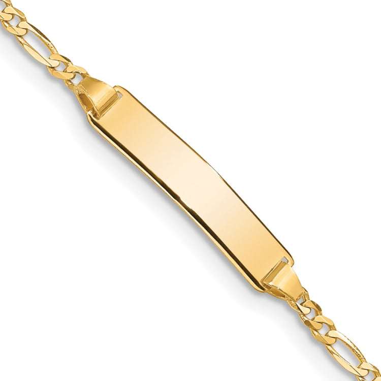 14k Polished Solid Chain/Solid Plate Figaro Link 19x4mm Plate 6 inch Baby/Child ID Bracelet 14k Polished Solid Chain/Solid Plate Figaro Link 19x4mm Plate 6 inch Baby/Child ID Bracelet