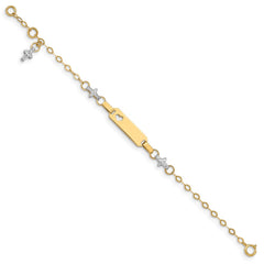 14k Two-tone Polished Textured Cross and Cut-out Heart 18x5mm Plate 4.5 inch Baby/Child ID Bracelet with 1 inch Extender 14k Two-tone Polished Textured Cross and Cut-out Heart 18x5mm Plate 4.5 inch Baby/Child ID Bracelet with 1 inch Extender
