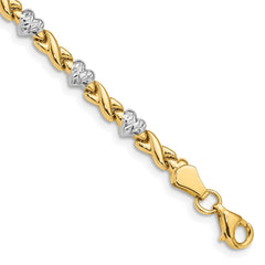 14k with White Rhodium Polished Diamond-cut X-and-Heart 7 inch Bracelet 14k with White Rhodium Polished Diamond-cut X-and-Heart 7 inch Bracelet