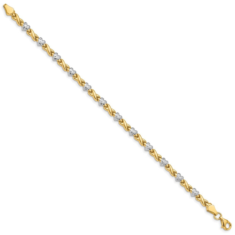14k with White Rhodium Polished Diamond-cut X-and-Heart 7 inch Bracelet 14k with White Rhodium Polished Diamond-cut X-and-Heart 7 inch Bracelet