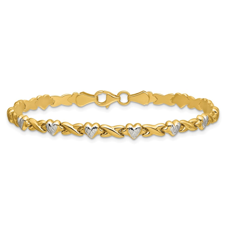 14k with White Rhodium Polished Diamond-cut X-and-Heart 7 inch Bracelet 14k with White Rhodium Polished Diamond-cut X-and-Heart 7 inch Bracelet