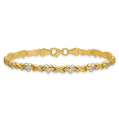 14k with White Rhodium Polished Diamond-cut X-and-Heart 7 inch Bracelet 14k with White Rhodium Polished Diamond-cut X-and-Heart 7 inch Bracelet