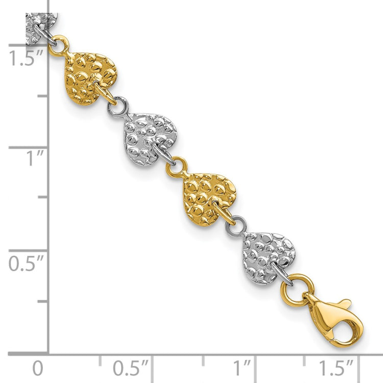 14K Two-tone Hammered Hearts 7 inch Bracelet 14K Two-tone Hammered Hearts 7 inch Bracelet