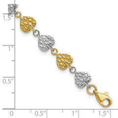 14K Two-tone Hammered Hearts 7 inch Bracelet 14K Two-tone Hammered Hearts 7 inch Bracelet
