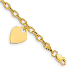 14K Engravable 14x10mm Solid Dangle Heart Charm and Hollow Chain 7.5 inch Bracelet 14K Engravable 14x10mm Solid Dangle Heart Charm and Hollow Chain 7.5 inch Bracelet
