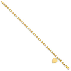 14K Engravable 14x10mm Solid Dangle Heart Charm and Hollow Chain 7.5 inch Bracelet 14K Engravable 14x10mm Solid Dangle Heart Charm and Hollow Chain 7.5 inch Bracelet