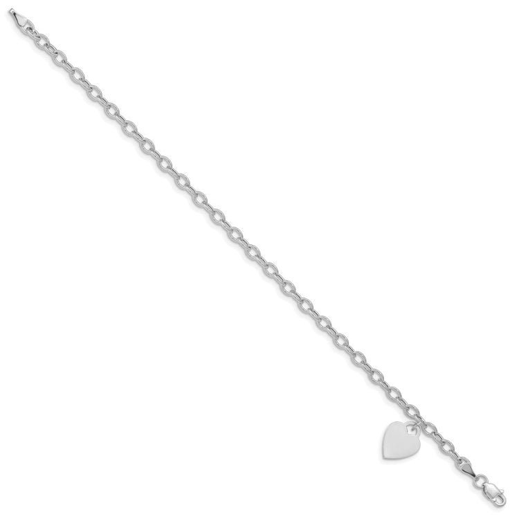 14k White Gold Engravable 14x10mm Solid Dangle Heart Charm and Hollow Chain 8.5 inch Bracelet 14k White Gold Engravable 14x10mm Solid Dangle Heart Charm and Hollow Chain 8.5 inch Bracelet