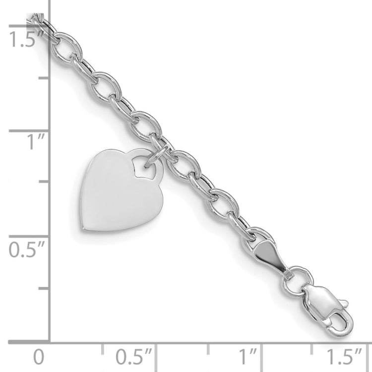14k White Gold Engravable 14x10mm Solid Dangle Heart Charm and Hollow Chain 8.5 inch Bracelet 14k White Gold Engravable 14x10mm Solid Dangle Heart Charm and Hollow Chain 8.5 inch Bracelet