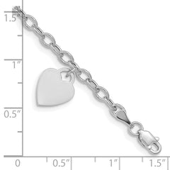 14k White Gold Engravable 14x10mm Solid Dangle Heart Charm and Hollow Chain 8.5 inch Bracelet 14k White Gold Engravable 14x10mm Solid Dangle Heart Charm and Hollow Chain 8.5 inch Bracelet