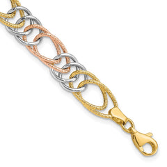 14k Tri-color Polished and Textured 8.5mm Fancy Double Link 7.25 inch Bracelet 14k Tri-color Polished and Textured 8.5mm Fancy Double Link 7.25 inch Bracelet