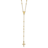 14k Polished Cross and Miraculous Medal Beaded 24 inch Rosary Necklace