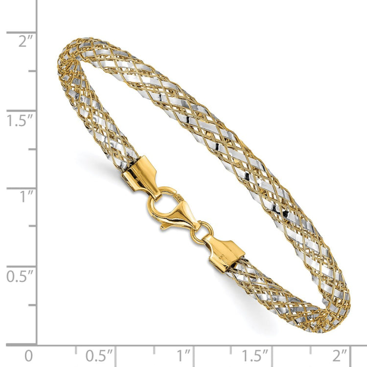 14K with White Rhodium 5mm Woven Mesh 7.5 inch Bracelet 14K with White Rhodium 5mm Woven Mesh 7.5 inch Bracelet
