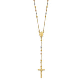 14K Tri-color Polished Crucifix and Miraculous Medal with Faceted Beads 24 inch Rosary Necklace
