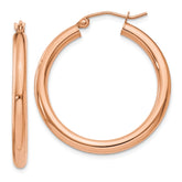 14k Rose Gold 3x30mm Polished Lightweight Tube Hoop Earrings