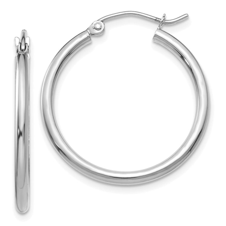 14k White Gold 2x25mm Polished Lightweight Tube Hoop Earrings 14k White Gold 2x25mm Polished Lightweight Tube Hoop Earrings
