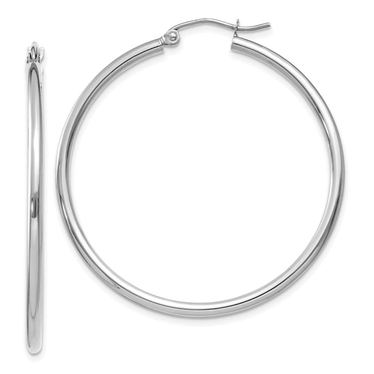 14k White Gold 2x40mm Polished Tube Hoop Earrings 14k White Gold 2x40mm Polished Tube Hoop Earrings