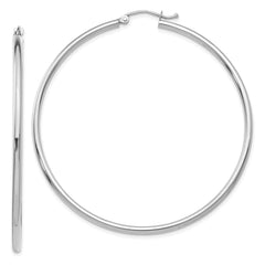 14k White Gold 2x55mm Polished Lightweight Tube Hoop Earrings 14k White Gold 2x55mm Polished Lightweight Tube Hoop Earrings