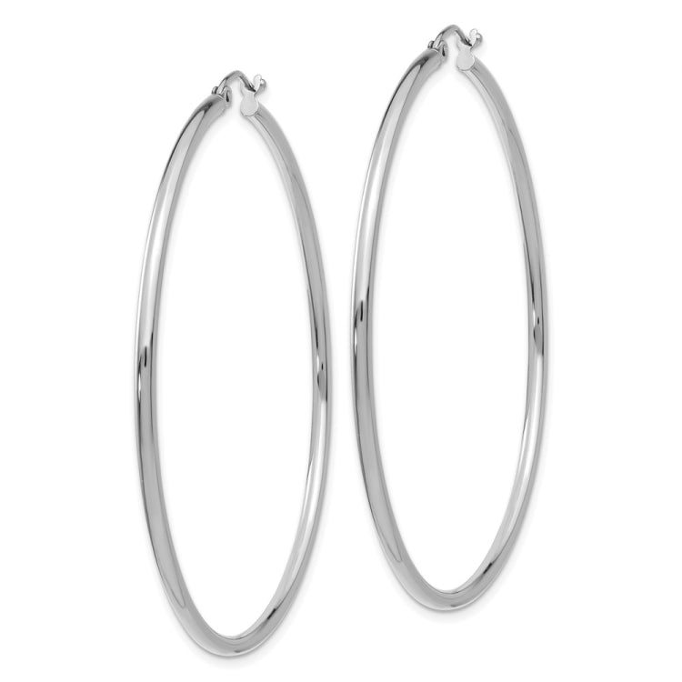 14k White Gold 2x55mm Polished Lightweight Tube Hoop Earrings 14k White Gold 2x55mm Polished Lightweight Tube Hoop Earrings
