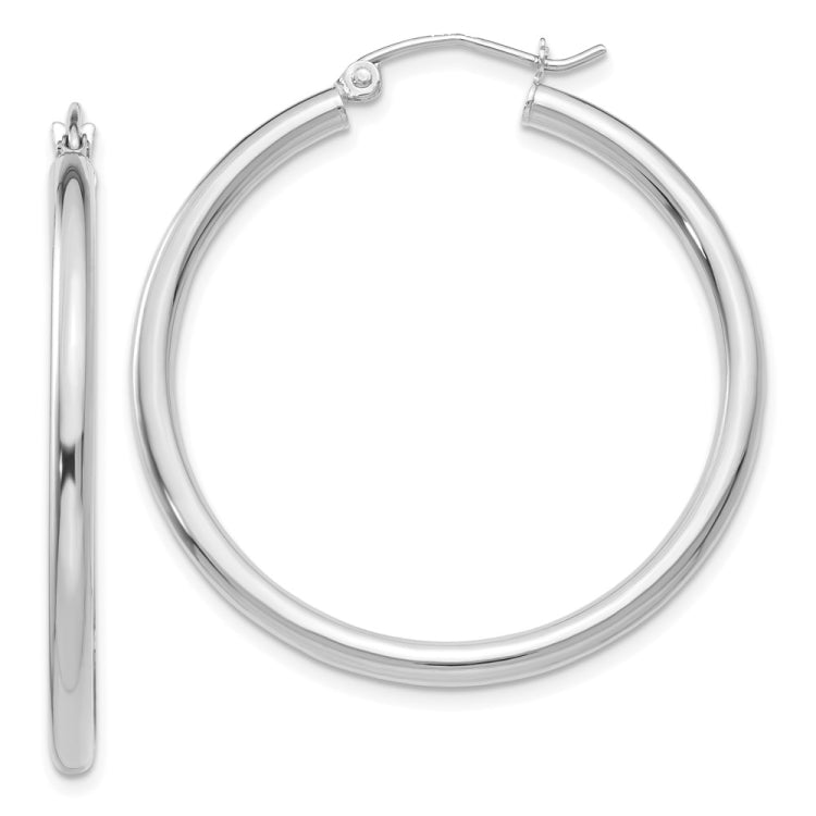 14K White Gold 2.5x35mm Polished Lightweight Tube Hoop Earrings 14K White Gold 2.5x35mm Polished Lightweight Tube Hoop Earrings