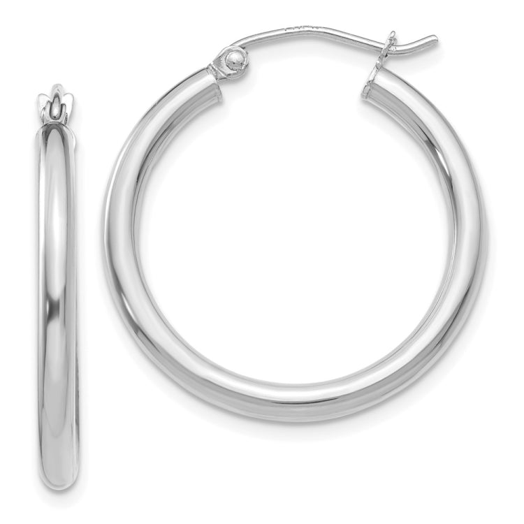 14K White Gold 2.5x25mm Polished Lightweight Tube Hoop Earrings 14K White Gold 2.5x25mm Polished Lightweight Tube Hoop Earrings