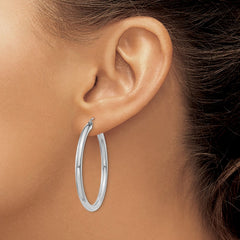 14K White Gold 3x40mm Polished Lightweight Tube Hoop Earrings 14K White Gold 3x40mm Polished Lightweight Tube Hoop Earrings