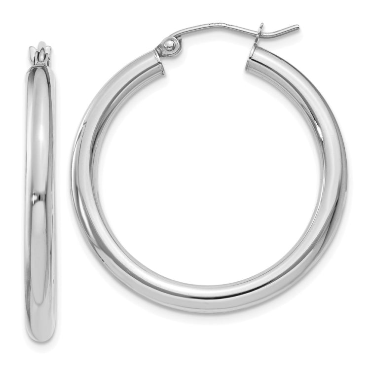 14K White Gold 3x30mm Polished Lightweight Tube Hoop Earrings 14K White Gold 3x30mm Polished Lightweight Tube Hoop Earrings