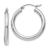 14K White Gold 3x25mm Polished Tube Hoop Earrings