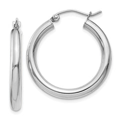 14K White Gold 3x25mm Polished Lightweight Tube Hoop Earrings 14K White Gold 3x25mm Polished Lightweight Tube Hoop Earrings