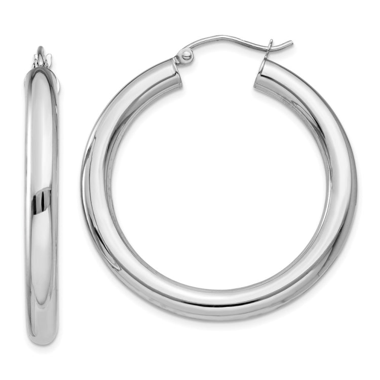 14K White Gold 4x35mm Polished Tube Hoop Earrings 14K White Gold 4x35mm Polished Tube Hoop Earrings