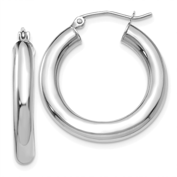 14K White Gold 4x25mm Polished Lightweight Tube Hoop Earrings 14K White Gold 4x25mm Polished Lightweight Tube Hoop Earrings
