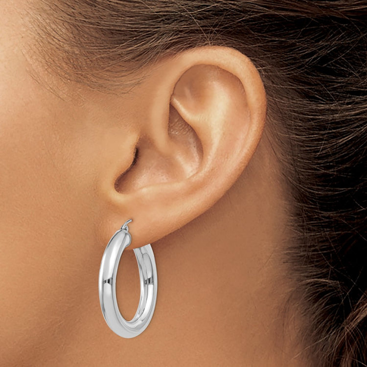 14k White Gold 5x30mm Polished Tube Hoop Earrings 14k White Gold 5x30mm Polished Tube Hoop Earrings