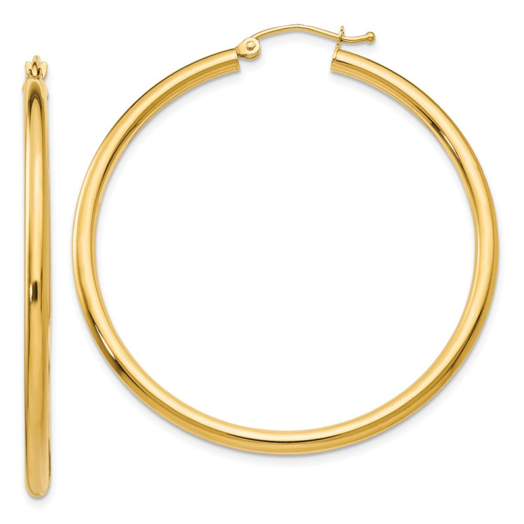 14K 2.5x45mm Polished Round Tube Hoop Earrings 14K 2.5x45mm Polished Round Tube Hoop Earrings