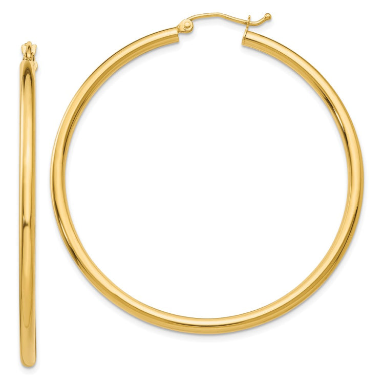 14K 2.5x50mm Polished Round Tube Hoop Earrings 14K 2.5x50mm Polished Round Tube Hoop Earrings