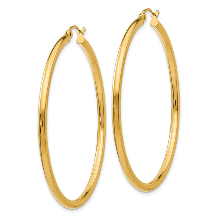 14K 2.5x50mm Polished Round Tube Hoop Earrings 14K 2.5x50mm Polished Round Tube Hoop Earrings