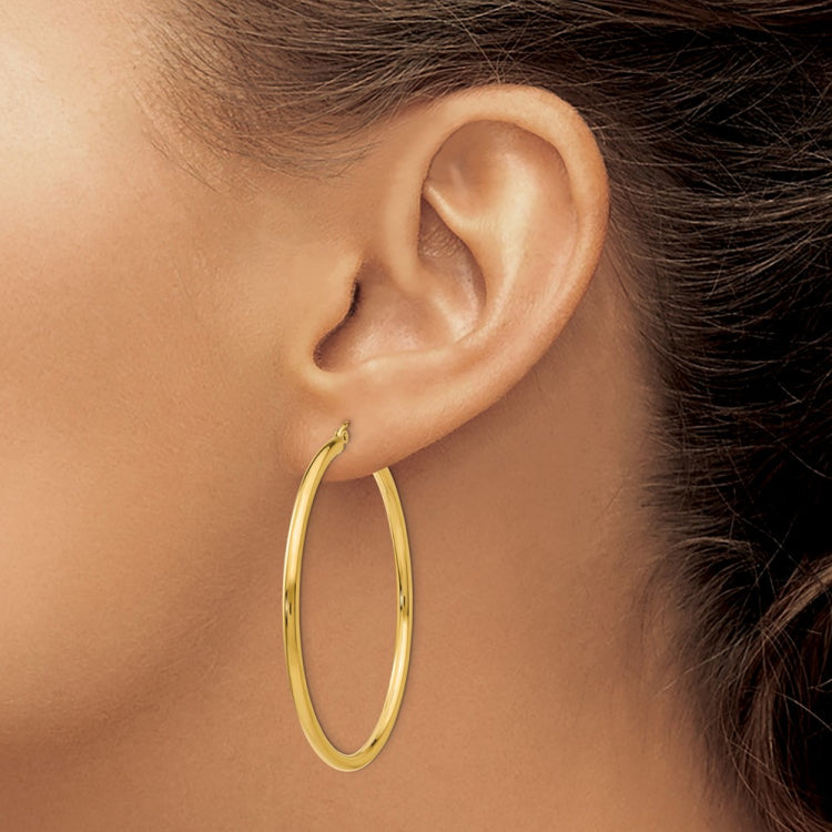 14K 2.5x50mm Polished Round Tube Hoop Earrings 14K 2.5x50mm Polished Round Tube Hoop Earrings