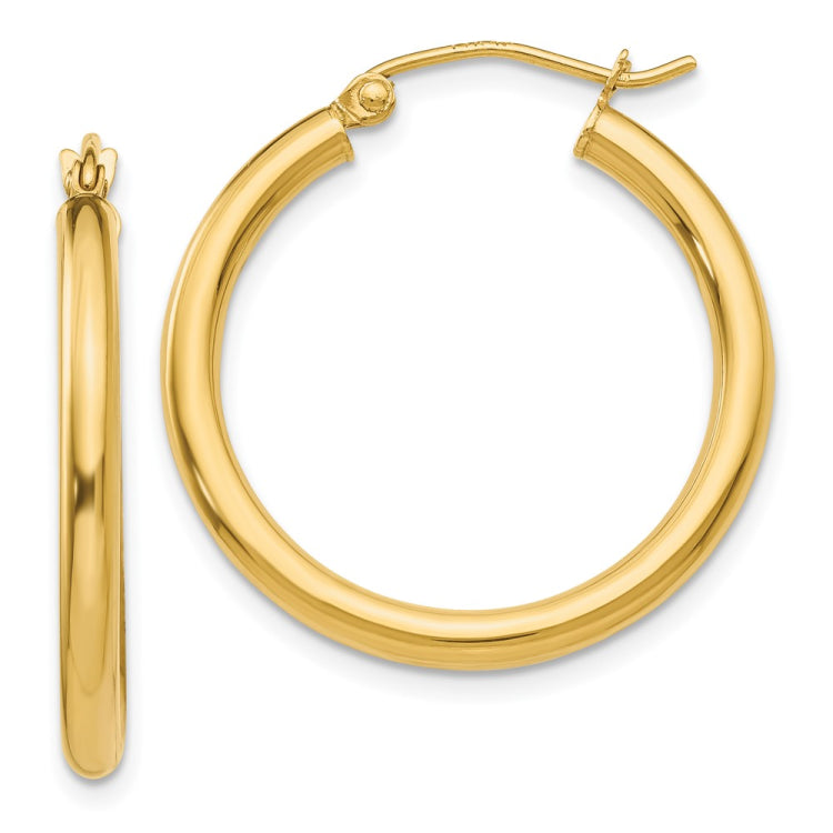 14K 2.5x25mm Polished Round Tube Hoop Earrings 14K 2.5x25mm Polished Round Tube Hoop Earrings