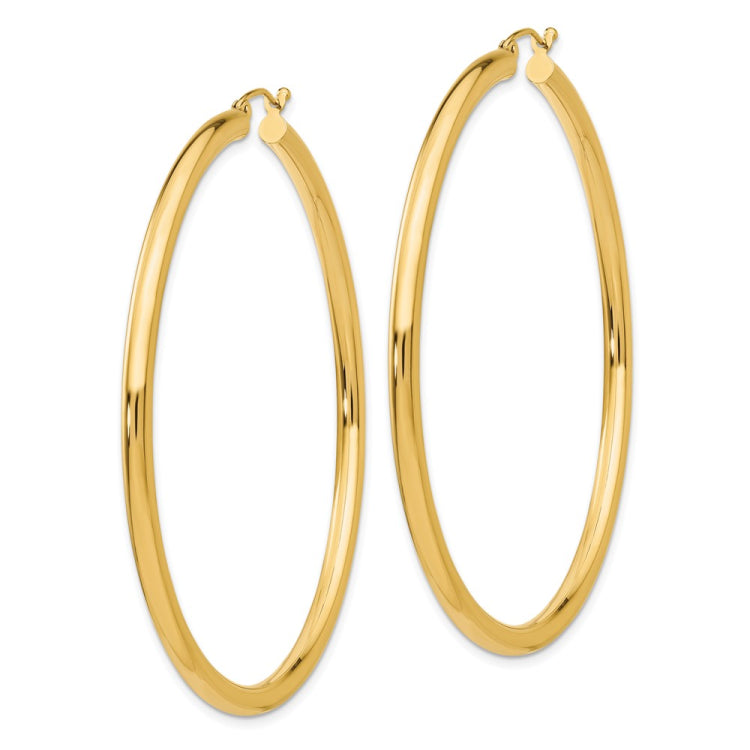 14K 3x60mm Polished Lightweight Tube Hoop Earrings 14K 3x60mm Polished Lightweight Tube Hoop Earrings