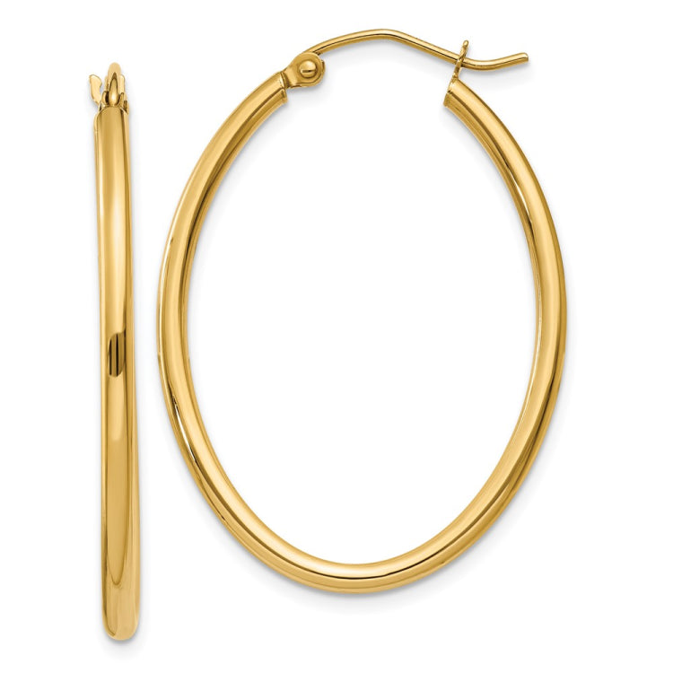 14k 2x35mm Oval Polished Tube Hoop Earrings 14k 2x35mm Oval Polished Tube Hoop Earrings