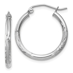 14k White Gold 2x20mm Satin Diamond-cut Round Tube Hoop Earrings 14k White Gold 2x20mm Satin Diamond-cut Round Tube Hoop Earrings