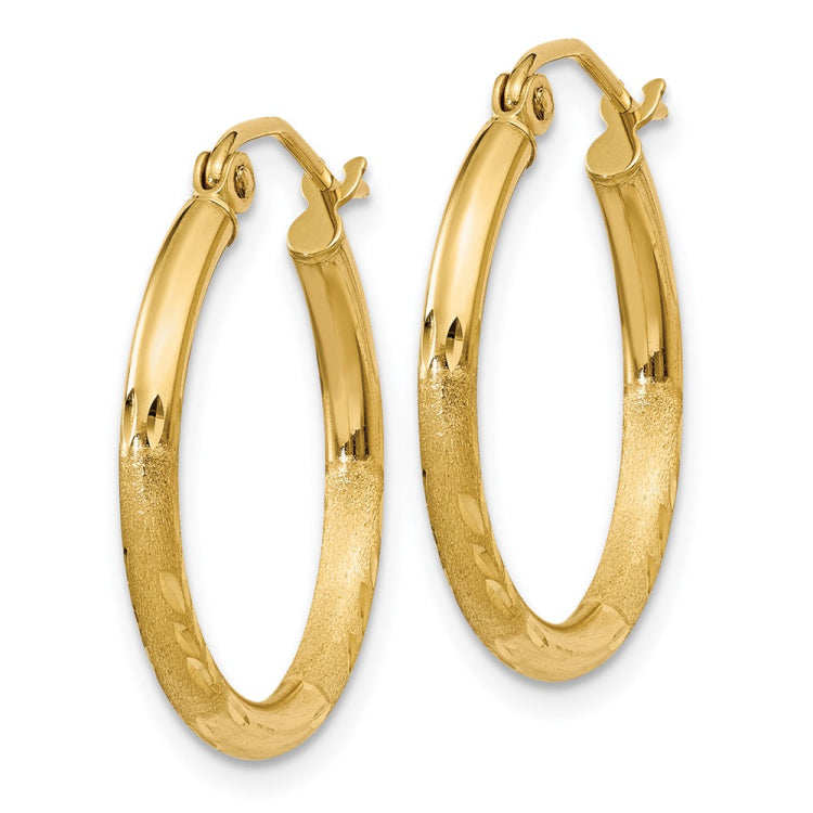 14k Satin and Diamond-cut 2mm Round Tube Hoop Earrings 14k Satin and Diamond-cut 2mm Round Tube Hoop Earrings
