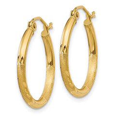 14k Satin and Diamond-cut 2mm Round Tube Hoop Earrings 14k Satin and Diamond-cut 2mm Round Tube Hoop Earrings