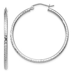 14k White Gold 2x35mm Diamond-cut Round Tube Hoop Earrings 14k White Gold 2x35mm Diamond-cut Round Tube Hoop Earrings