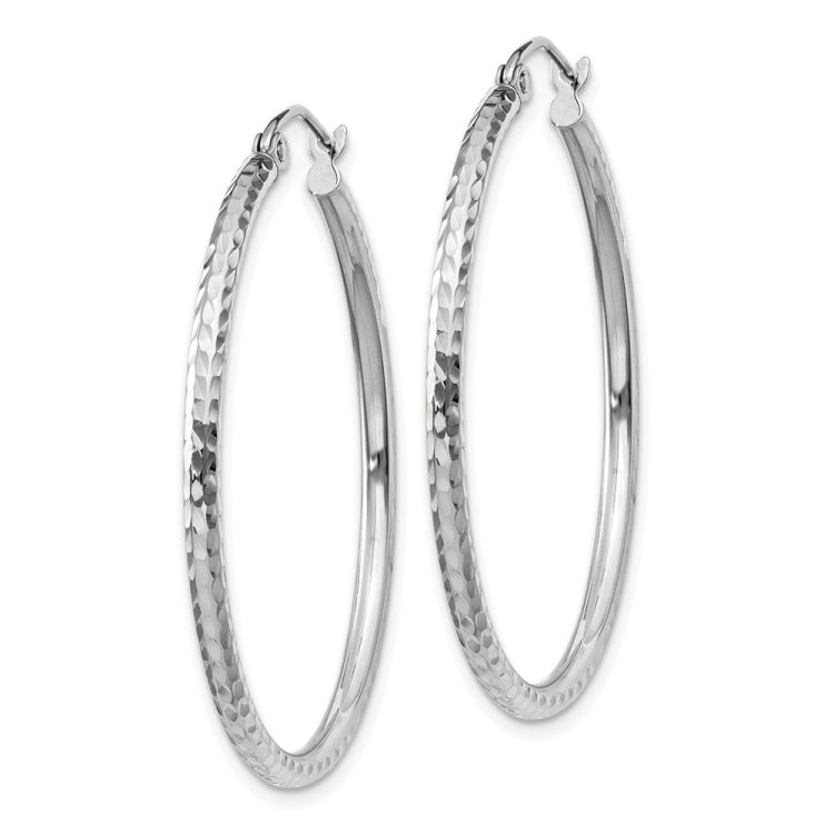 14k White Gold 2x35mm Diamond-cut Round Tube Hoop Earrings 14k White Gold 2x35mm Diamond-cut Round Tube Hoop Earrings