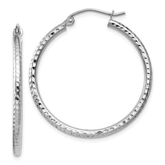 14k White Gold 2x30mm Diamond-cut Round Tube Hoop Earrings 14k White Gold 2x30mm Diamond-cut Round Tube Hoop Earrings