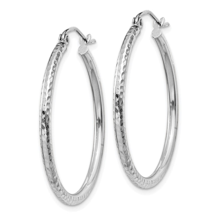 14k White Gold 2x30mm Diamond-cut Round Tube Hoop Earrings 14k White Gold 2x30mm Diamond-cut Round Tube Hoop Earrings