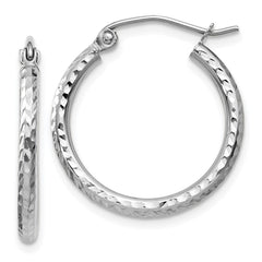 14k White Gold 2x20mm Diamond-cut Round Tube Hoop Earrings 14k White Gold 2x20mm Diamond-cut Round Tube Hoop Earrings