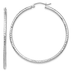 14k White Gold 2x45mm Diamond-cut Round Tube Hoop Earrings 14k White Gold 2x45mm Diamond-cut Round Tube Hoop Earrings