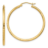 14k 2x35mm Diamond-cut Round Tube Hoop Earrings